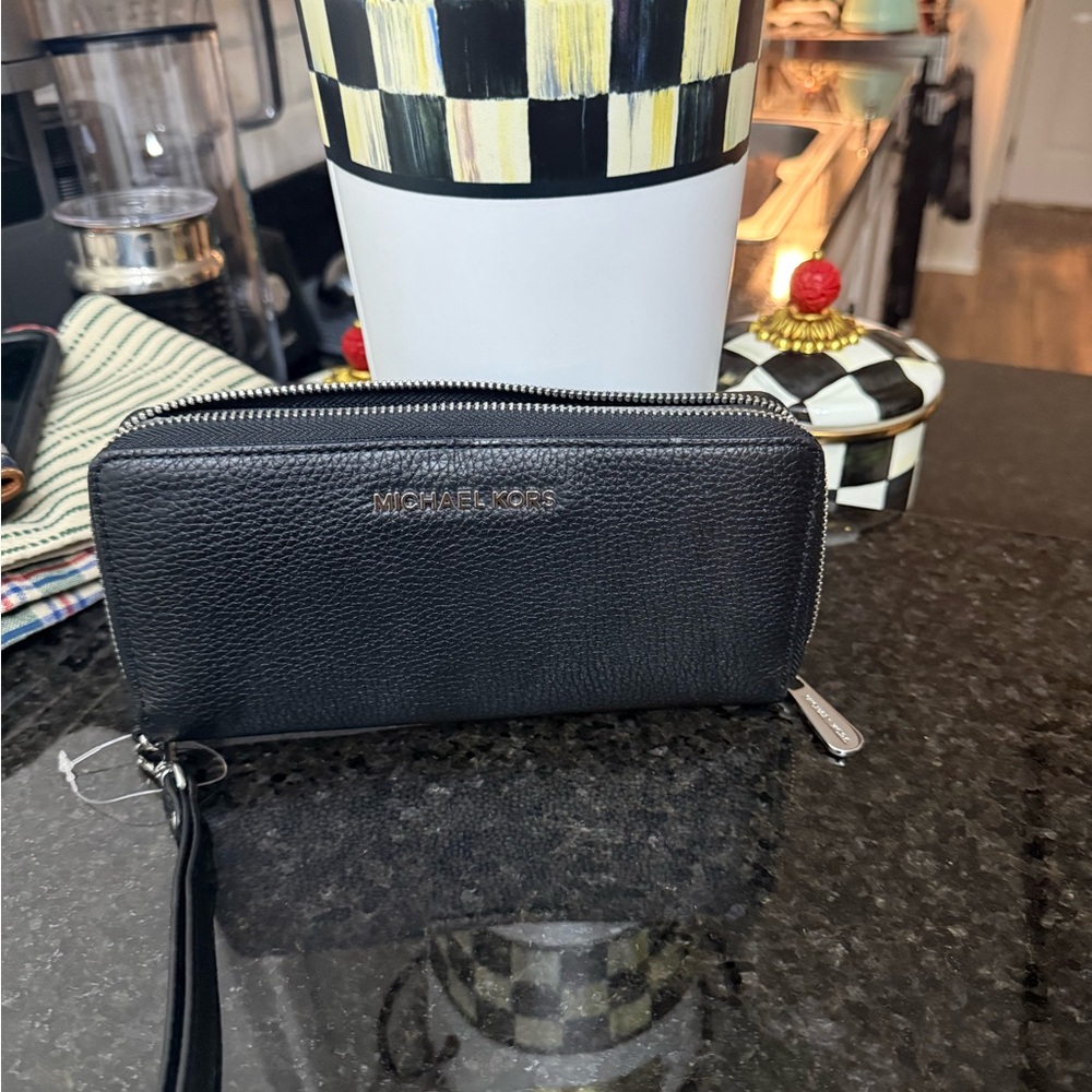 Michael Kors Black Pebbled Leather Wristlet